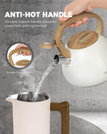 Load image into Gallery viewer, POLIVIAR Tea Kettle, 2.7 Quart White Finish with Wood Pattern Handle Loud Whistle Food Grade Stainless Steel Teapot, Anti-Hot Handle and Anti-Rust, Suitable for All Heat Sources JX2025-BW30