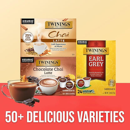 NEW Twinings Chocolate Chai Latte Tea K-Cup Pods for Keurig, 22 Count (Pack of 1), Velvety Smooth Cocoa with Real Spiced Tea, Caffeinated, Enjoy Hot or Iced