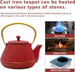 Load image into Gallery viewer, Small Cast Iron Tea Kettle for Stovetop Safe, Red Tea Pot Coated with Enameled Interior, Durable Teapot with Stainless Steel Infuser for Loose Leaf (1000ml/34oz)
