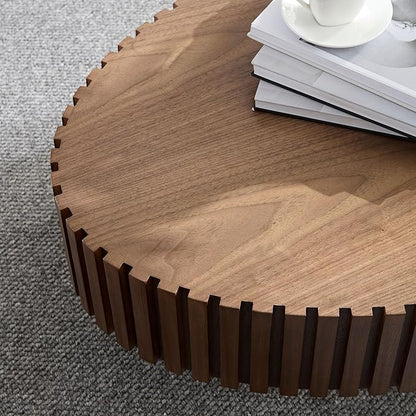 43.7 Inch Oval Drum Coffee Table, Modern Handcraft Fluted Drum Coffee Table, Wooden Round Coffee Table Center Table with Sturdy Pedestal for Living Room Apartment (Walnut)