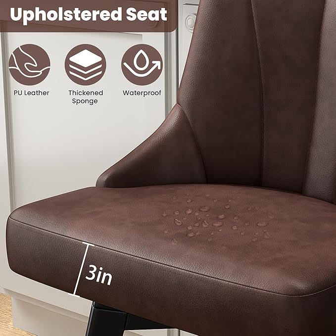 Swivel Bar Stools with Backs, 24" Counter Height Barstools Set of 6, Fabric Upholstered Counter Bar Stools with Solid Wood Legs for Kitchen Island, Home Bar, Brown