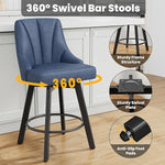 Load image into Gallery viewer, Swivel Bar Stools with Backs, 24" Counter Height Bar Stools, Fabric Upholstered Counter Barstools with Solid Wood Legs for Kitchen Island, Home Bar, Blue