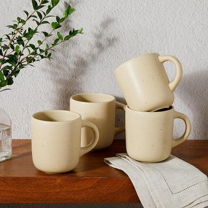 Bloomhouse - Two Time Oprah's Favorite Things Winner - Corsica Clay 4-Piece Mug Set – Cappuccino Cream Stoneware Coffee & Tea Cups, Durable Ceramic Drinkware