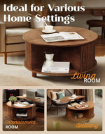 Load image into Gallery viewer, Round Lift Top Coffee Table with Storage, Mid Century Modern Center Table with 180° Sliding Tambour Door, Small Circle Wood Fluted Dining Table for Living Room, Walnut