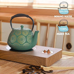 Load image into Gallery viewer, Cast Iron Teapot, 40oz Tea Kettle with Infuser for Stove Top, Sakura Design Japanese Tea Pot for Tea&amp;Coffee Coated with Enameled Interior, Silicone Handle 1200ml Green