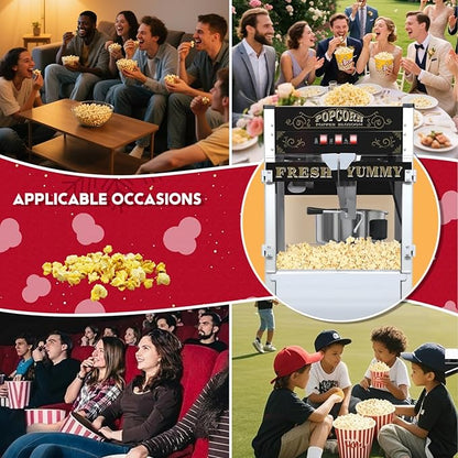 20oz Popcorn Machine with Cart, Wheels & Stainless Steel Kettle, Vintage Movie Theater Style, Popcorn Maker Machine for Parties, Events, Home & Commercial Use, Black