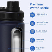 DOMICARE 16 oz Kids Water Bottle for School Stainless Steel Double Wall Vacuum Insulated Water Bottle with Straw lids & Spout Lid, Leakproof BPA Free (Navy,8)