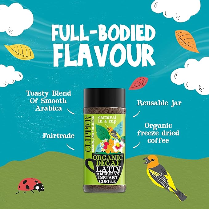 Clipper Coffee: Latin American Decaf Instant Coffee – Medium Roast Coffee, Freeze Dried & Ethically Sourced – 100g (3.53oz)