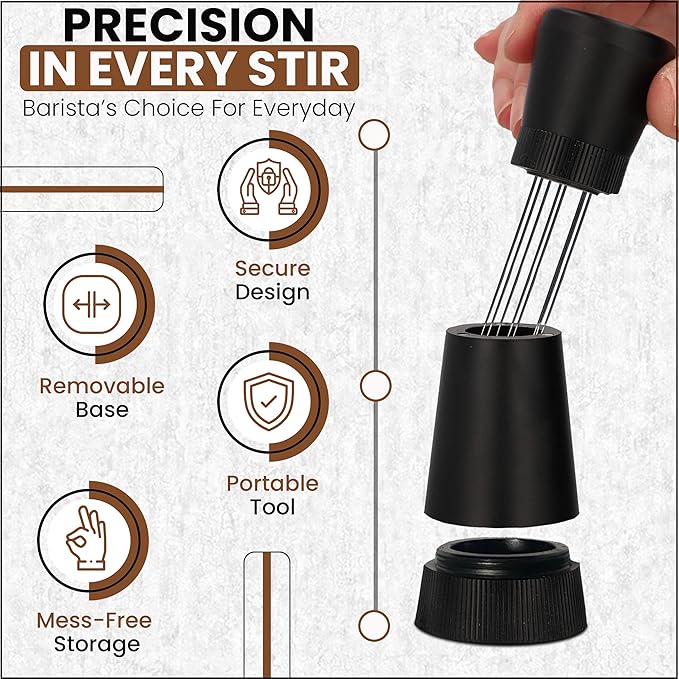 WDT Espresso Tool – Premium 0.35mm Needle Coffee Stirrer for Baristas | Precision Espresso Distribution Tool for Better Extraction with Extra 10 Needles | Matt Black