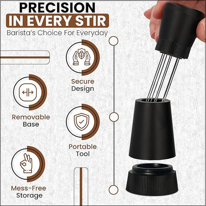 WDT Espresso Tool – Premium 0.35mm Needle Coffee Stirrer for Baristas | Precision Espresso Distribution Tool for Better Extraction with Extra 10 Needles | Matt Black