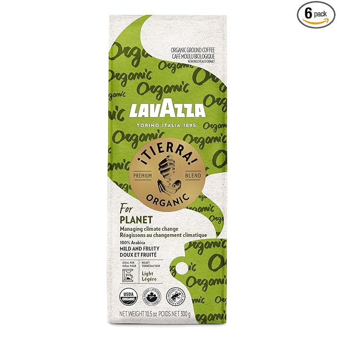 Lavazza ¡Tierra! Organic Planet Ground Coffee Light Roast, 10.5 Oz Authentic Italian, Value Pack, Blended And Roated in Italy, 100% USDA Organic Arabica coffees (Pack of 6)