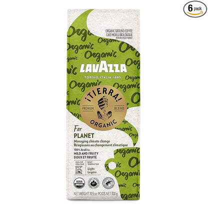Lavazza ¡Tierra! Organic Planet Ground Coffee Light Roast, 10.5 Oz Authentic Italian, Value Pack, Blended And Roated in Italy, 100% USDA Organic Arabica coffees (Pack of 6)