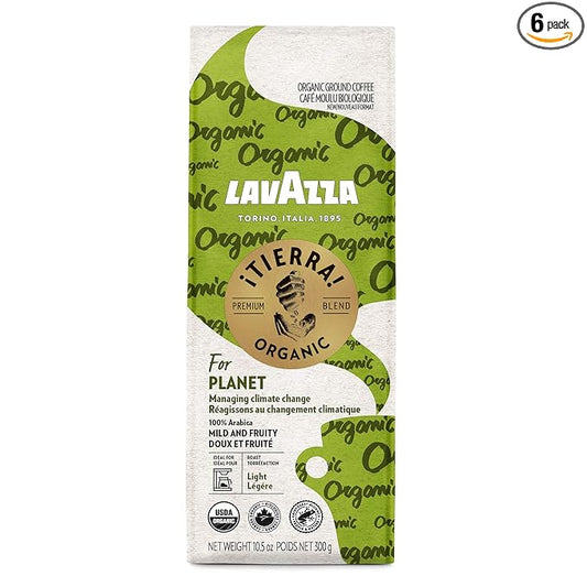 Lavazza ¡Tierra! Organic Planet Ground Coffee Light Roast, 10.5 Oz Authentic Italian, Value Pack, Blended And Roated in Italy, 100% USDA Organic Arabica coffees (Pack of 6)