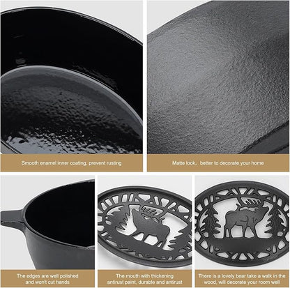 Wood Stove Steamer 2.5 Quart, Humidifier with Decorative Deer Pattern, Cast Iron, Rust Resistant Matte Black