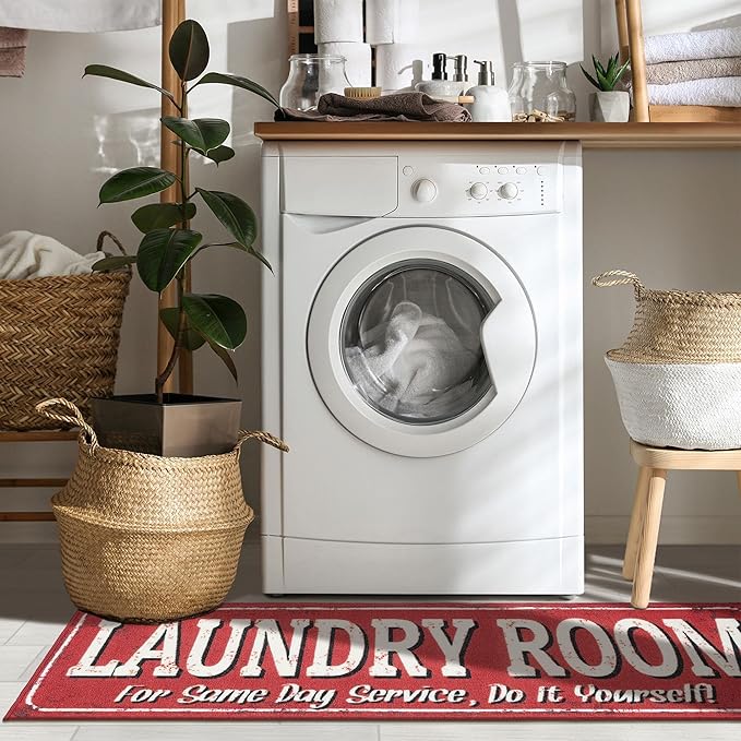 Ottomanson 20" x 59" Laundry Room Rug - Non-Slip Mat for Laundry & Mudroom - Durable, Stain-Resistant, and Easy to Clean - Perfect for High-Traffic Areas - Runner Rug for Entryway Bathroom, Red