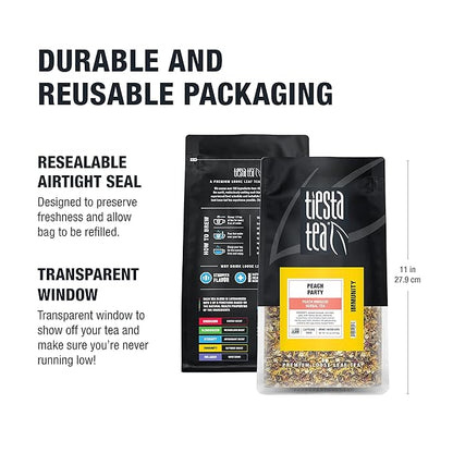 Tiesta Tea - Peach Party, Peach Hibiscus Herbal Tea, Premium Loose Leaf Tea Blend, Non-Caffeinated Fruit Tea, Make Hot or Iced & Up to 200 Cups, 16 oz Resealable Pouch