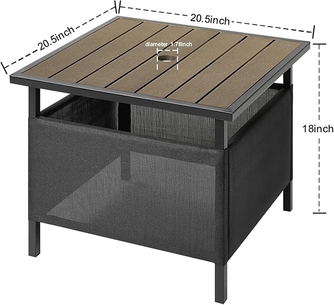 LZRS Adirondack Square Outdoor Side Table with Umbrella Hole, Pool Composite Patio Table,HDPE End Tables for Backyard,Pool, Indoor Companion, Easy Maintenance & Weather Resistant(Light Brown)