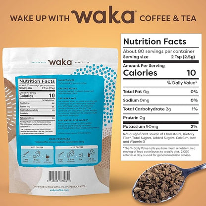 Waka Premium Instant Coffee Pouch — 100% Colombian Arabica Freeze Dried Beans — For Hot or Iced Coffee (8 Ounces, Medium Roast)