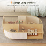 Load image into Gallery viewer, Boho 39.4" Coffee Table with Storage - Leaf-Shaped Wood Center Table, Retro Fluted Central Table with Sliding Door &amp; Large Hidden Compartment, for Living Room Home Office, Oak