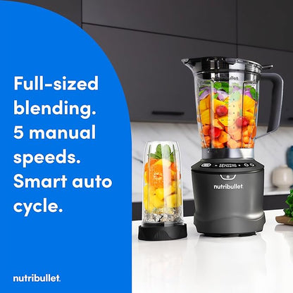 nutribullet® SmartSense Blender Combo, 1400W, 64oz Pitcher, 32oz & 24oz Cups, 5-Speed, Smoothies, Ice and Frozen Fruit, Nut Milk, Soup, Gunmetal Gray, NBF50700