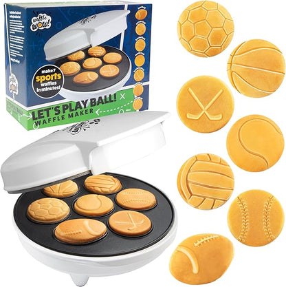 Sports Waffle Maker- Make Breakfast a Slam Dunk- Bakes 7 Themed Pancakes Including Football, Baseball, Basketball, Soccer, Tennis & More- Electric Nonstick Waffler- Unique Gift for Boys, Girls & Kids