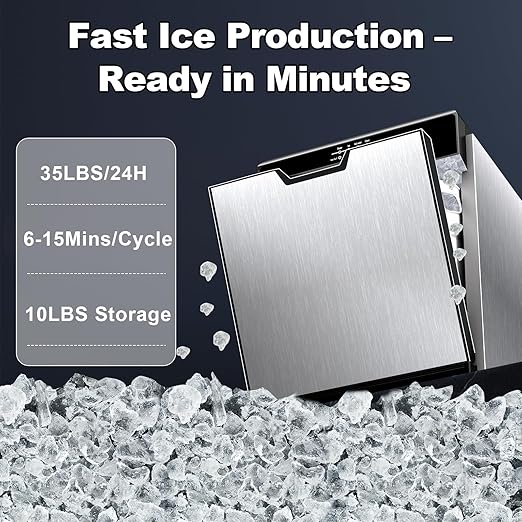 Nugget Ice Maker – 40 lbs/Day Countertop Ice Machine with 10Lbs Storage Bin, Chewable Ice Machine Maker Self-Cleaning, Stainless Steel, Dual Water Inlet Mode, Portable for Home Kitchen Bar Office