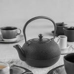 Load image into Gallery viewer, IBILI 40 Oz Cast Iron Teapot with Infuser | Made in Spain | Hammered Texture, Enameled Interior, Stovetop &amp; Induction Compatible, Japanese Kettle for Loose Leaf Tea, Tetsubin Design, Black