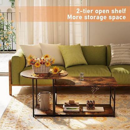 WOHOMO Coffee Table, Mid Century Modern Coffee Table for Living Room Rustic Farmhouse Center Table 2 in 1Detachable Table Set, Rustic Brown