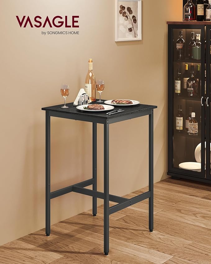 VASAGLE Bar Table, Small Kitchen Dining Table, High Top Pub Table, Height Cocktail Table for Living Room Party, Sturdy Metal Frame, 23.6 x 23.6 x 36.2 Inches for Narrow Spaces, Ebony Black and Black