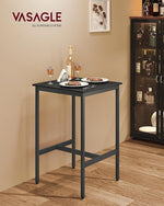 Load image into Gallery viewer, VASAGLE Bar Table, Small Kitchen Dining Table, High Top Pub Table, Height Cocktail Table for Living Room Party, Sturdy Metal Frame, 23.6 x 23.6 x 36.2 Inches for Narrow Spaces, Ebony Black and Black