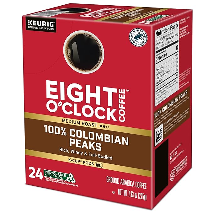 Eight O'Clock Coffee Colombian Peaks Keurig Single-Serve K-Cup Pods, Medium Roast Coffee, 96 Count (Pack of 4)
