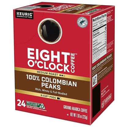 Eight O'Clock Coffee Colombian Peaks Keurig Single-Serve K-Cup Pods, Medium Roast Coffee, 96 Count (Pack of 4)
