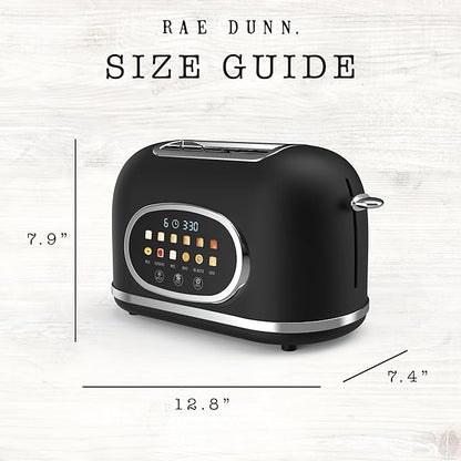 Rae Dunn Retro Digital Electric Toaster, 2 Slice Stainless Steel Toaster With Touchscreen, Countdown Timer, 6 Shade Settings, Wide Slots, High Lift Lever, Bagel, Defrost & Reheat, Black New