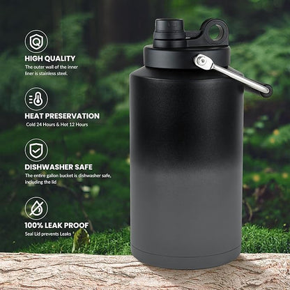 1 Gallon Water Jug Bottle Insulated, 128oz Stainless Steel Water Bottle Wide Mouth Double Vacuum Dishwasher Safe BPA Free for Hot & Cold Drinks Gradient Grey