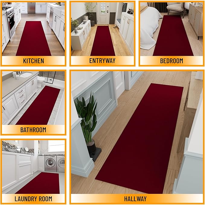 Ottomanson Hallway Runner Rug 2'7" x 9'10" Non Slip Solid Area Rugs Easy to Clean Laundry Rug Runner Durable & Pet Friendly Floor Carpet Runners for Hallways Entryway Living Room Kitchen, Red