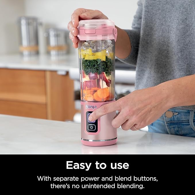 Ninja Blast Portable Blender, Cordless, 18oz. Vessel, Personal Blender For-Shakes and Smoothies, BPA Free, Leakproof-Lid and Sip Spout, USB-C Rechargeable, Dishwasher Safe Parts, Tinted Pink, BC151PK