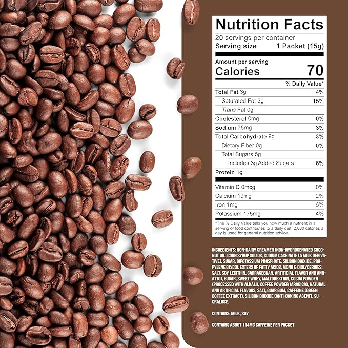 The Frozen Bean Mocha Frappe & Latte Instant Mix (20 Sticks), Made with Arabica Coffee, Double Shot Caffeine, Low Sugar & Premium Ingredients, Hot, Iced, or Blended Drinks