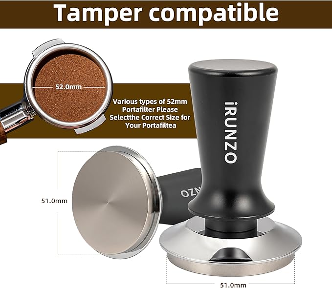 51mm Coffee Espresso Tamper，Premium Barista Coffee Press with Calibrated Spring Loaded WDT Tool，100% Stainless Steel Flat Base Tamper for Espresso Coffee Machine Fits