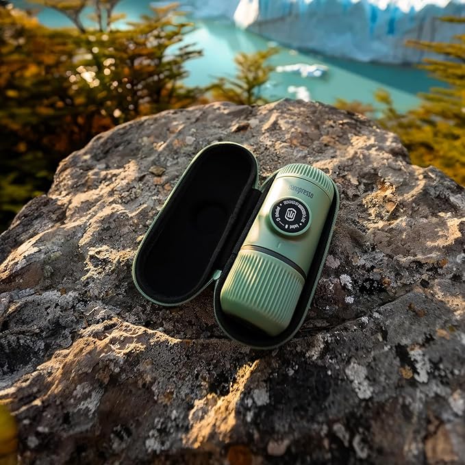 WACACO Nanopresso Portable Espresso Maker Bundled with Protective Case, Upgrade Version of Minipresso, Mini Travel Coffee Machine, Perfect for Camping, Travel and Office (Elements Moss Green)