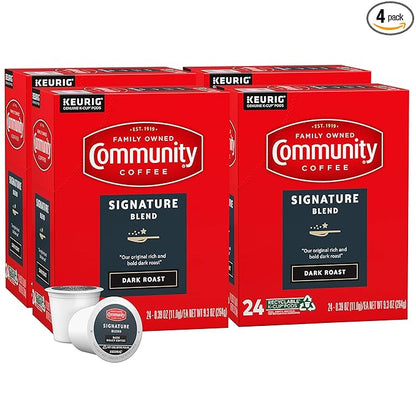 Community Coffee Signature Blend 96 Count Coffee Pods, Dark Roast, Compatible with Keurig 2.0 K-cup Brewers(Pack of 4,24 Count Total)