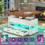 Load image into Gallery viewer, Itaar 40" Lift Top Coffee Table, 4 in 1 White Coffee Tables with Storage for Living Room, Small Coffee Table with 2 Drawers &amp; LED Light for Dining Room, White and Rustic Brown