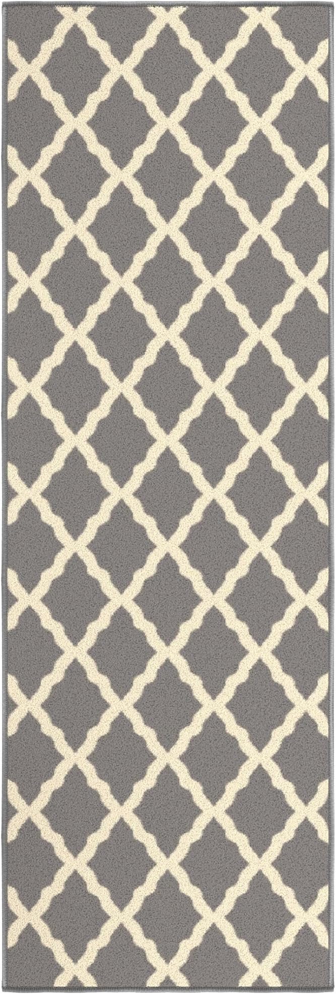 Ottomanson Hallway Runner Rug 20" x 59" Non Slip Trellis Area Rugs Easy to Clean Laundry Rug Runner Durable & Pet Friendly Floor Carpet Runners for Hallways Entryway Living Room Kitchen, Gray