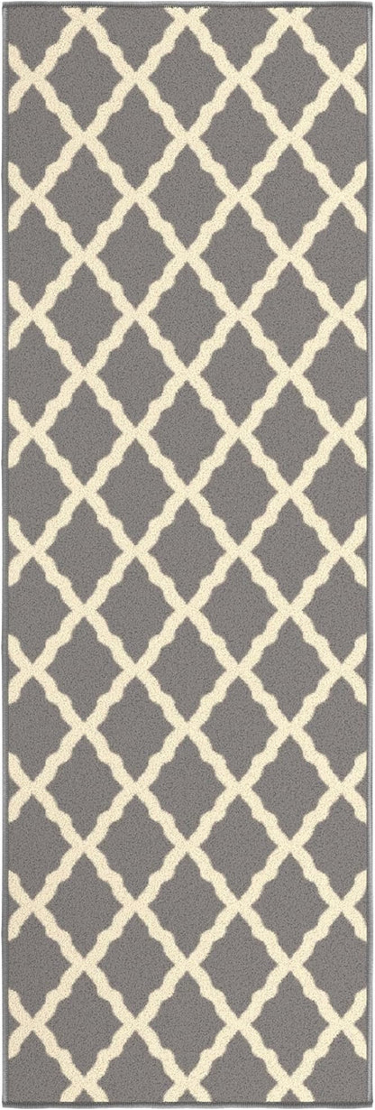 Ottomanson Hallway Runner Rug 20" x 59" Non Slip Trellis Area Rugs Easy to Clean Laundry Rug Runner Durable & Pet Friendly Floor Carpet Runners for Hallways Entryway Living Room Kitchen, Gray