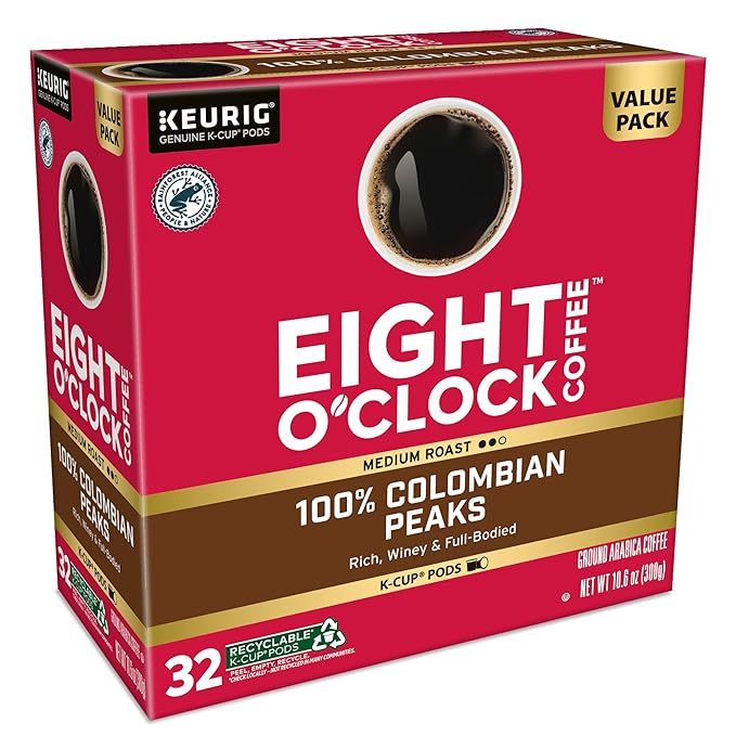 Eight O'Clock Coffee Colombian Peaks Single-Serve Keurig K-Cup Pods, Medium Roast Coffee Pods, 32 Count