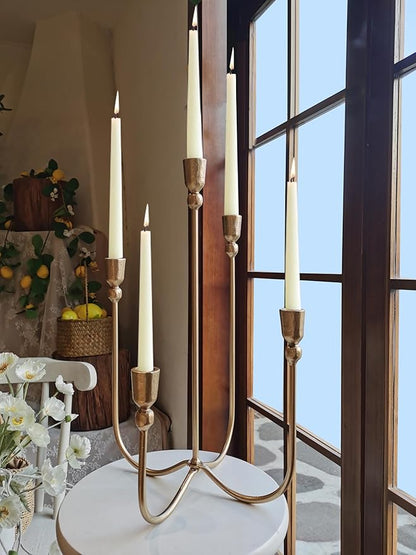 Iron Tabletop Candelabra - Decorative Metal Candelabra Candle Holder, 5 French Dinner Candles (Dinner 5 Candles)