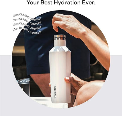 Corkcicle Classic Canteen Insulated Tumbler, Gloss White, 25 oz – Reusable Water Bottle Keeps Beverages Cold for 25 Hours & Hot 12 Hours – Cupholder Friendly Tumbler with Screw-On Cap