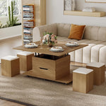 Load image into Gallery viewer, homary Natural Lift Top Coffee Table with Hidden Storage, 3 in 1 Multi-Function Modern Folding Center Table with 4 Stools and Casters