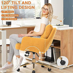 Load image into Gallery viewer, Flannel Office Chair, Comfy Home Office Desk Chairs with Lumbar Support, Modern Velvet Desk Chair Gold Legs Small Swivel Task Chair for Home Office, Bedroom, Study (Yellow, L)