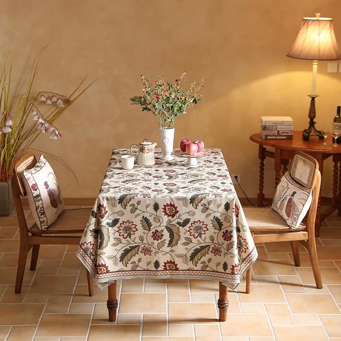 Designer Provence Floral Extra Long Tablecloth Rectangle,Linen Colorful Washable Indoor Table Cloth,Durable Decor Tablecloths for Dining Thanksgiving Kitchen Christmas,63"*110"-Ratina