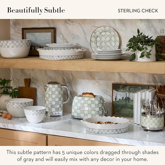 MACKENZIE-CHILDS Electric Kettle, Stainless-Steel Tea Kettle, Gray-and-White Sterling Check